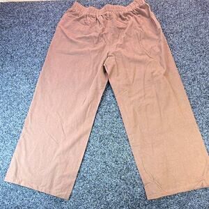 Lomon Women's Brown Wide Leg Pants Size L Elastic Waist Woven Cotton Linen 25